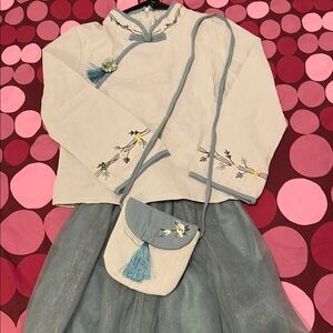 Elegant Embroidered Two-Piece Set with Bag